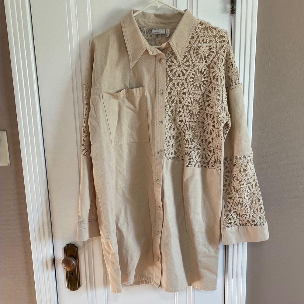 ASOS Beige Long Sleeve Dress with Lace Detail